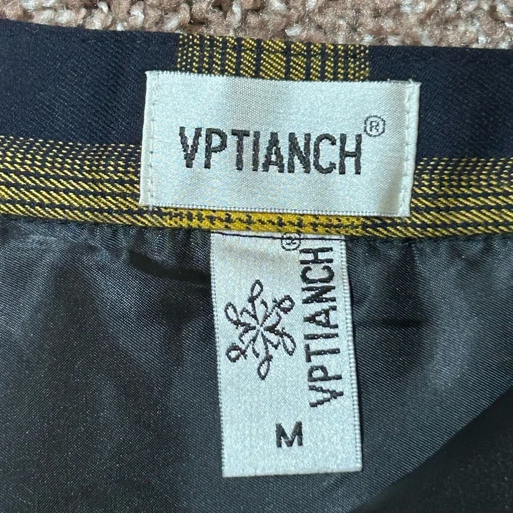 VPTIANCH‎ Yellow and Blue Pleated Mini Skater Skirt